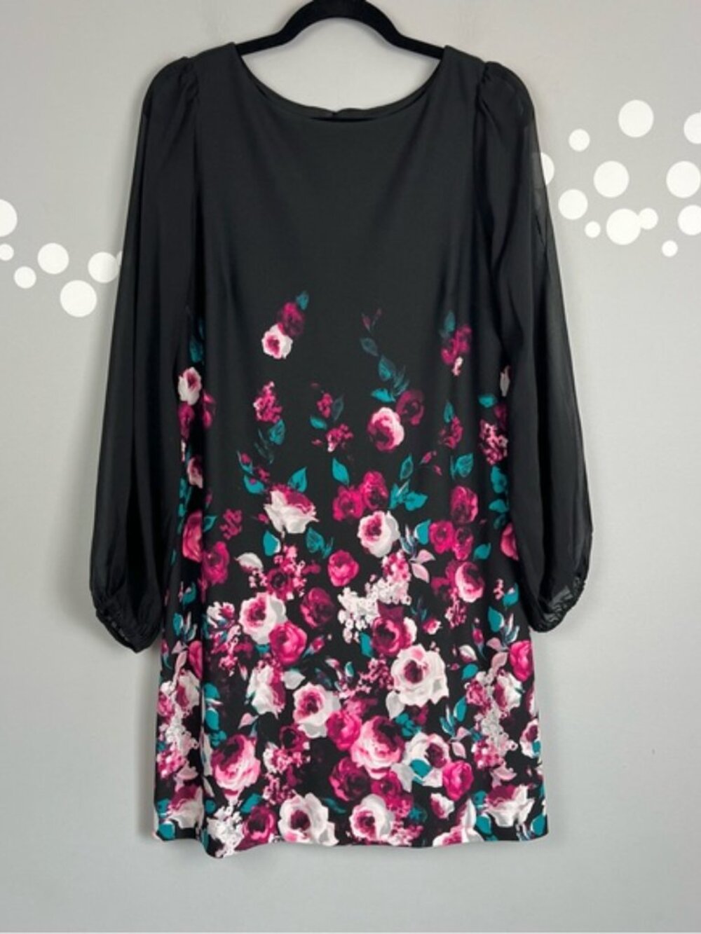 White House Black Market Sheath Dress Floral Sheer Sleeve Size 8